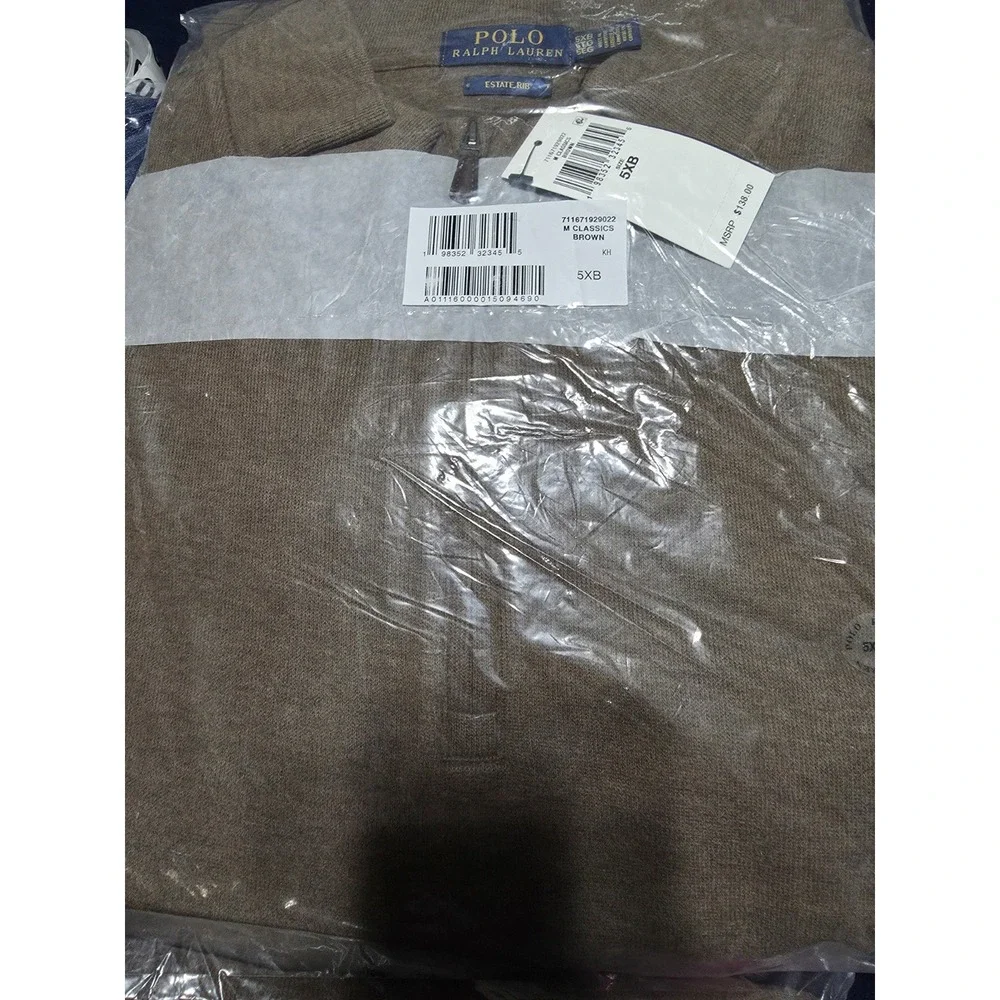 Polo Ralph Lauren Mock Knit Pullover Brown 1/4 Zip Estate Rib Men's Size 5XB NWT